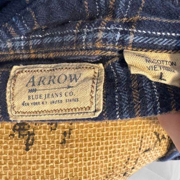 Blue/White/Yellow Accents - Vintage Flannel Shirt - Button Down w/ Collar - L - Picture 6 of 6